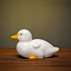 Numfog Duck Figurine Porcelain Figurines Handcrafted Ceramic White Duck Porcelain Sculpture Animal Ornament (Off White,1 pcs,B)