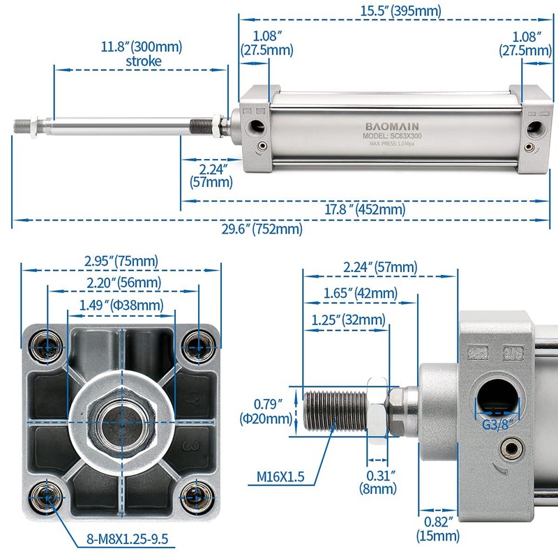 Baomain Pneumatic Air Cylinder SC 63 x 300 Pneumatic Air