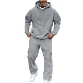 Tracksuit Men,Men's Tracksuit Sweatsuit 2 Piece Set Light Gray Sweatpants with Hoodie Casual Lightweight Comfy Workout Jogging Outfits Suit,L