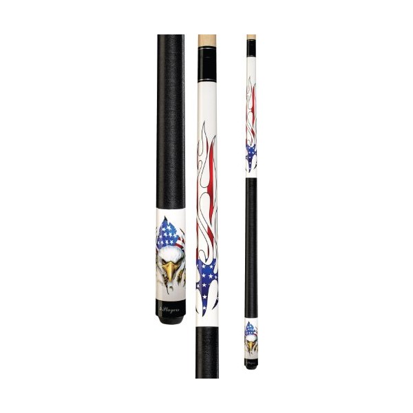 Players D-PEG White with Screaming Bald Eagle and American Flag Flames Cue, 18.5-Ounce