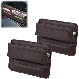AutoCabins 2 Pack Premium Car Seat Gap Filler Organizer - Universal Storage Box with Card Slots for Phones/Keys/Glasses, Fits Cars, SUVs & Trucks (Coffee-colored)