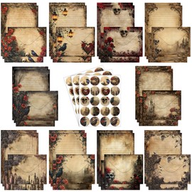 TaoBary 160 Pcs Stationery Paper Set 50 Double Sided Stationery Papers with 50 Matching Envelopes and 60 Round Dot Sticker, 10 Design(Gothic Style,8.25 x 5.5 Inch)