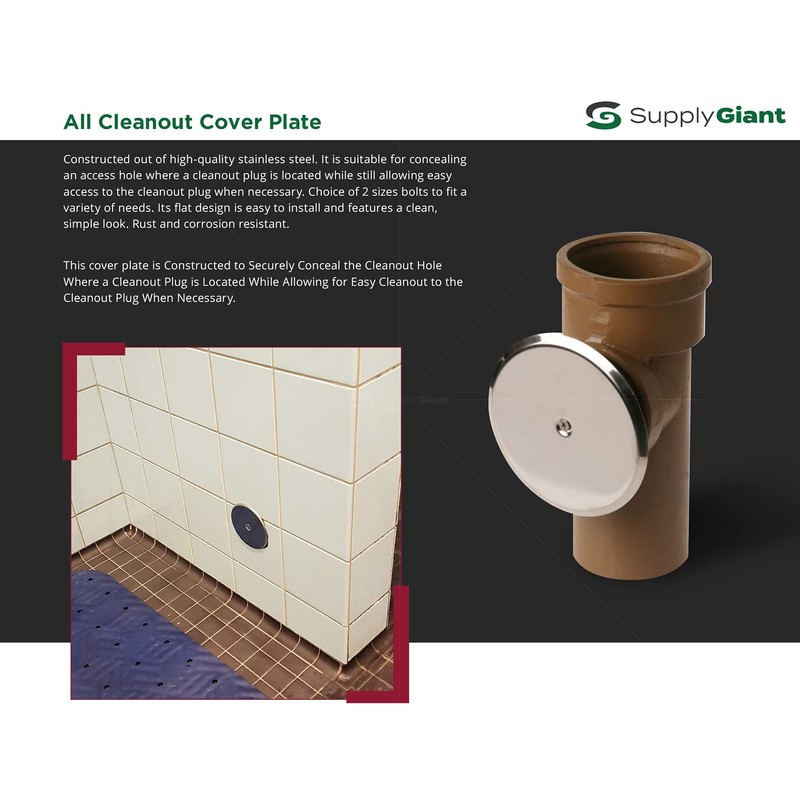 SUPPLY GIANT DD008S-W4 Wall Cleanout Cover Plate, 8-Inch, Stainless Steel,