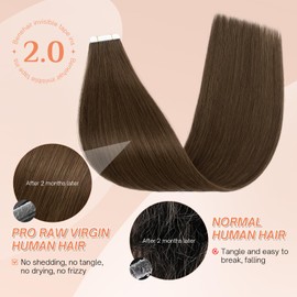 Benehair Tape in Hair Extensions Human Hair, Dark Brown Remy Hair Extensions Straight Human Hair Tape in Extensions Invisible 10pcs 25g 120 inch