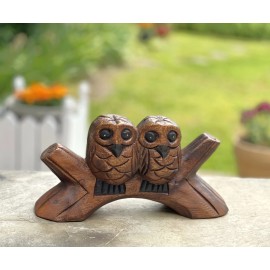 Hand Carved Wooden Owl Figurine Wood Carving Sculpture Home Decor Statue 9.5"