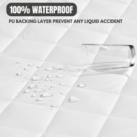 Quilted Waterproof Mattress Protector, JOMWEN Extra Deep Mattress Topper, Fitted Bed Cover, Comfortable and Machine Washable Bed Pad (White, Double 137 x 190+30cm)