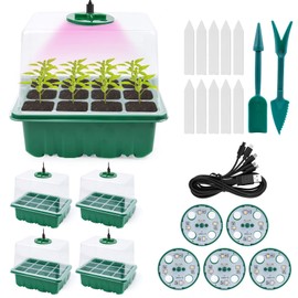 Mini Greenhouse Propagation, Pack of 5 Indoor Greenhouse Propagation Box with Light, Greenhouse Propagation Tray with High Lid, Seedling Starter Trays, Propagation Set, 10 Labels, 2 Tools, for