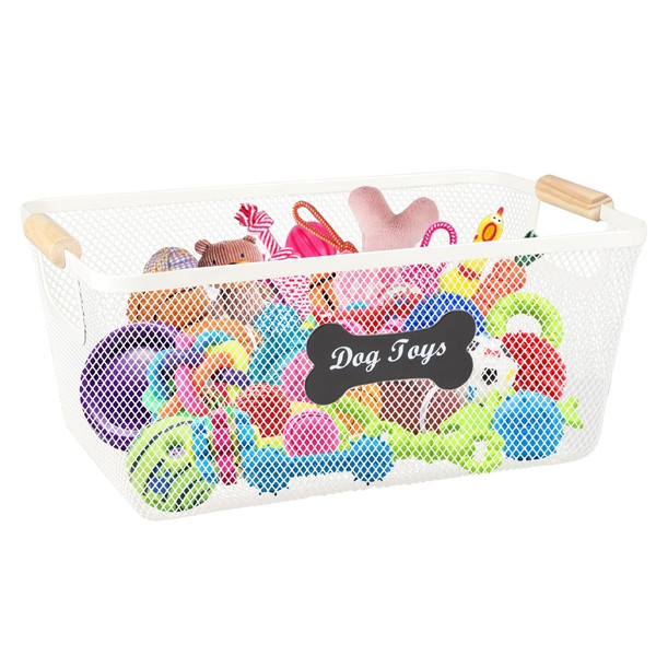 Brabtod Sturdy Dog Toys Basket,Metal Dog Toy Bin,Mesh Wire Basket