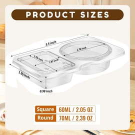 MOQRUAO 80PCS Double Compartment Condiment Containers with Lids – Reusable & Leakproof Snack and Sauce Cups for Meal Prep, Takeout, Lunch Boxes & Travel