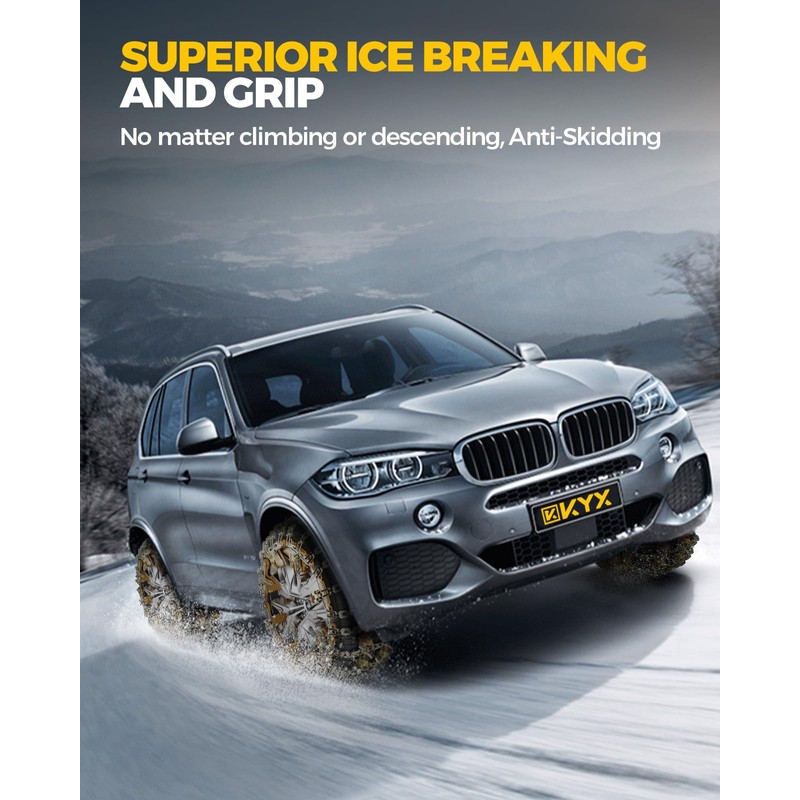KYX Tire Chains for Car/SUV/Pickup Truks, Adjustable Universal Emergency Snow