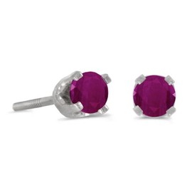 14k Petite White Gold Round Ruby Screw-back Stud Earrings