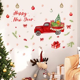 Merry Christmas Wall Decals Christmas Red Truck Snowflake Wall Stickers Xmas Tree Farmhouse Wall Decor 2025 Happy New Year Wall Mural Removable Vinyl DIY Wall Art for Bedroom Nursery