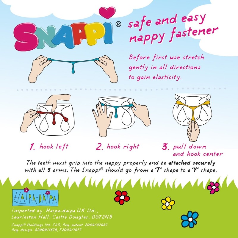 Snappi Nappy Fastener - Original - Peach, Lime and Grey