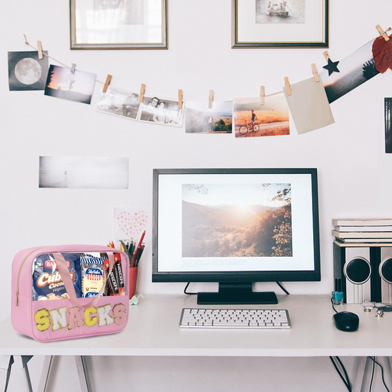 WELIDAY Chenille Letter Snacks Bag Zipper Pouch TPU&Nylon Clear Cosmetic