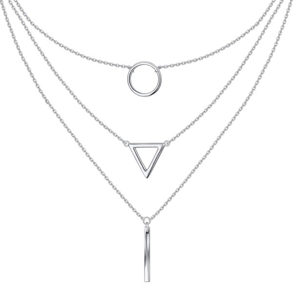 DAOCHONG S925 Sterling Silver Multilayer Layered Triple Long Chain Pendant