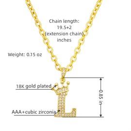 LXSSLY Gold Crown Initial Necklaces for Women Dainty Letter A-Z Pendant Necklace 18K Gold Plated Zirconia Letter Crown Choker Necklace for Women