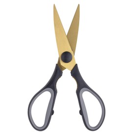 Juno Range (Gold, Scissors) - Heavy Duty Kitchen Scissors - Super Hard Titanium Coated. Soft Grip, Dishwasher Safe, Multipurpose, Utility Food Cooking Snips, Bottle Opener. 20cm/8”