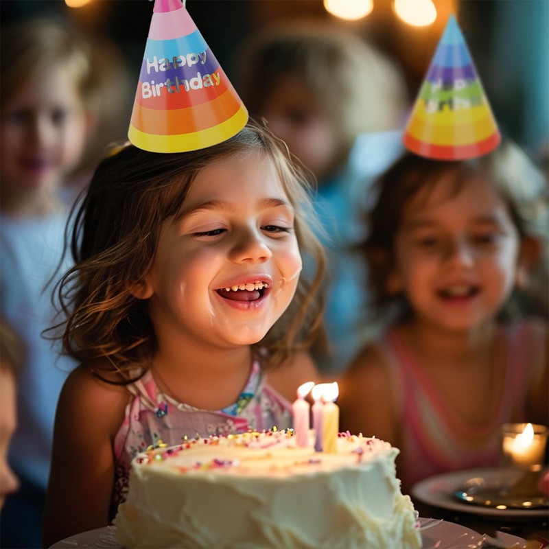 Rainbow Cone Party Hats for Kids & Adults - 12