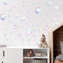 Bubble Wall Decals, Colorful Bubbles Stickers Bathroom Wall Decal Underwater World Background Ocean Wall Decals for Wall Bubbles Decor for Kids Room Mermaid Theme Bathroom Bedroom