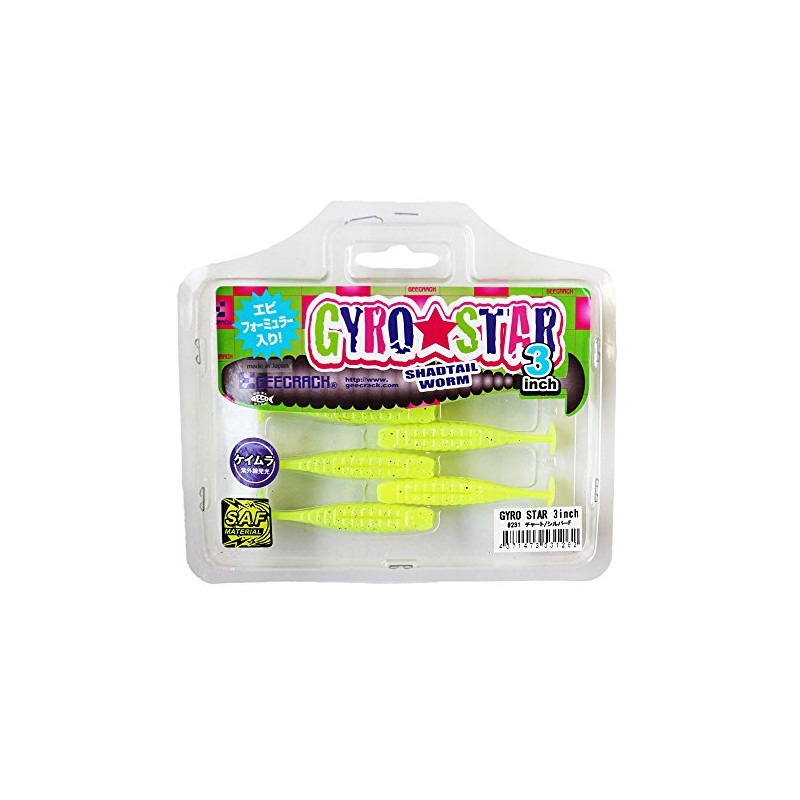ジークラック(GEECRACK) ワーム ジャイロスター 3インチ チャート/シルバーフレーク #231 ルアー