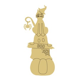 Cat Ghost Pumpkin Design by Lines Cutout Unfinished Wood Door Hanger Fall Décor Thanksgiving Decorations MDF Shape Canvas Style 1 Art 1 (12")