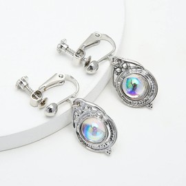 Cimenexe Bohemian Moonstone Earrings Vintage Moonstone Clip Earrings Silver Birthstone Drop Earrings Retro without Stud Earrings Jewellery for Women and Girls Gifts