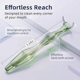 RAZOKO Deep Reach Dental Flosser System - 160 cabezales de recambio + 2 mangos largos reutilizables, libre de PFAS y resistente a las roturas para zon