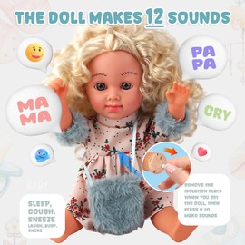 Baby Doll - SMIESSKIDDO 12" Interactive Baby Dolls with Hair Care Set & Sounds - Soft PVC Talking Babies Doll Toy Gift for Girls 2-6 Years (Comb, Mirror, Dryer, Rollers Included)