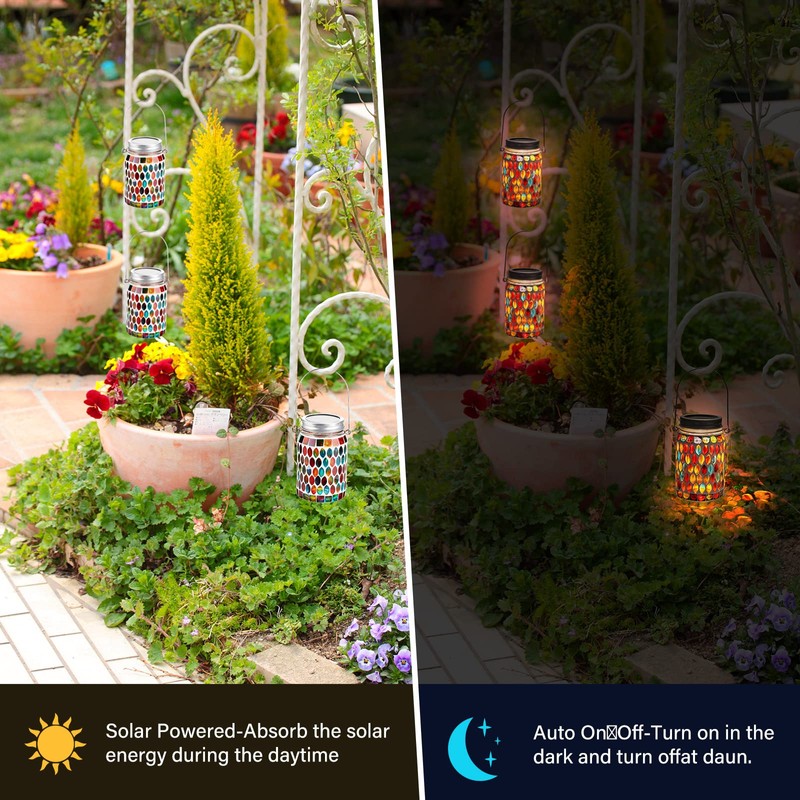 Tuanse 3 Pieces Solar Powered Mosaic Lights, Outdoor Hanging Solar