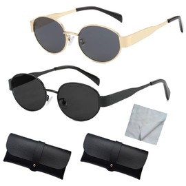 Juego de 2 Pares de Gafas de Sol Ovaladas Retro para Mujeres y Hombres Anteojos de Sol de Moda UV400, Gafas de Sol Polarizadas Clásicas Medio Marco para Conducir y Deportes al Aire Libre (Oro + Negro)
