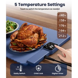 Relixcozy Food Warming Mat, Electric Warming Tray with 5 Temp-Settings, Quick Heating Pad for Food with Auto-Off Timer, Rollable & Portable Food Warmers for Parties Buffet, Food Warming Pad Silicone