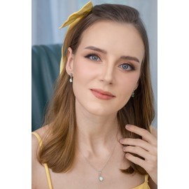 GemStar USA Sterling Silver Synthetic White Opal & White Topaz Teardrop Dangling Drop Pendant Necklace