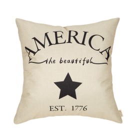 Fjfz July 4th Farmhouse Decorative Throw Pillow Cover America Est. 1776 Patriotic Sign Decoration Rustic Home Decor Cotton Linen Cushion Case for Sofa Couch, 18" x 18"