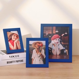 Vittanly 8x10 Picture Frame, Engineered Wood with Shatter Resistant Plexiglass, Display Pictures 5x7 with Mat or 8x10 without Mat, Photo Frame for Wall or Table Top Display, Blue, 1 Pack