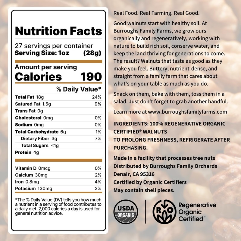 Organic Raw Walnuts Halves & Pieces – Unpasteurized, Regeneratively Grown