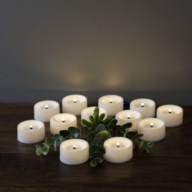 MARTHA STEWART Flameless LED, Tealight Candles,Plastic, Ivory with Batteries, 12