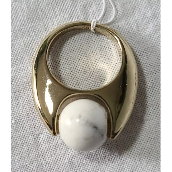 capwell Gold Tone Ring With White And Gray Spherical Stone