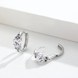 Celtic Knot Earrings Heart Hoops S925 Sterling Silver Irish Earrings Cartilage Hoop Earrings Small Hoop Earrings for Women, Sterling Silver, Cubic Zirconia