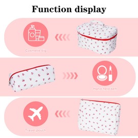 STHAS Quilted Cotton Cosmetic Bag Set, Travel Toiletry Organizer, Women's Makeup Storage, pink, Quilted