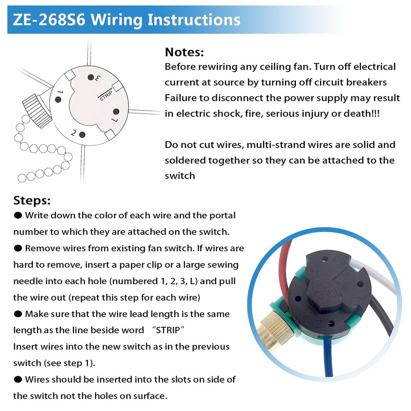 Zing Ear ZE-268S6 Switch Compatible with Hunter Ceiling Fan, 3