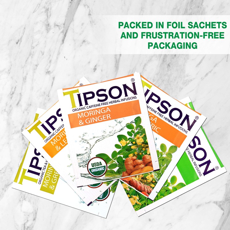 Tipson Organic Moringa Variety Sampler - 6 Flavors (60 Tea