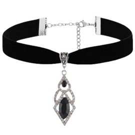 IS4U Gothic Necklace Vintage Black Velvet Choker Necklace Punk Style Victorian Jewelry Multicolor Rhinestone Pendant Necklace Christmas Party Costume Jewelry for Women (Black)