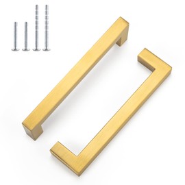 Lontan LSJ12GD 6 x Bar Handles, Rail Handles with Hole Spacing, 76 mm Bar Handle, Drawer Handles, Furniture Handle, Gold