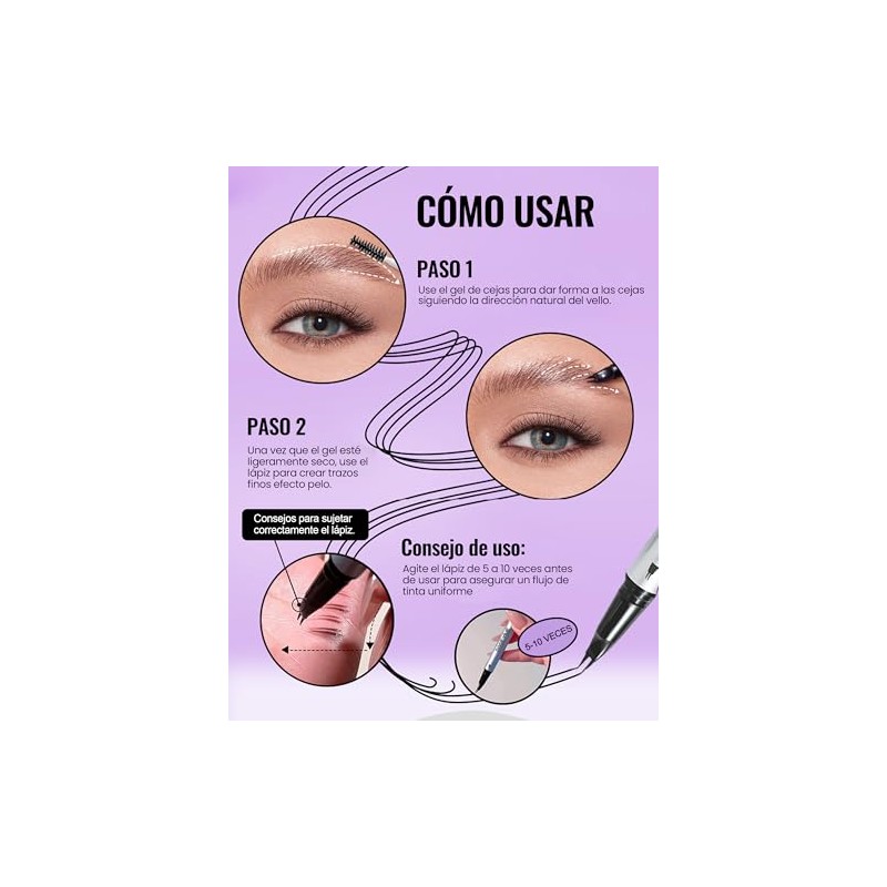 Erinde Líquido Lápiz Doble Punta para Cejas, Resistente al Agua