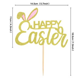 Ercadio 1 paquete de decoración para tarta de Pascua con orejas de conejo, oro con purpurina para tartas de Pascua, decoración de tartas