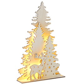 VEYLIN Light Up Christmas Wooden Decorations Reindeer Forest Scene Ornament Table Winter Holiday Supplies