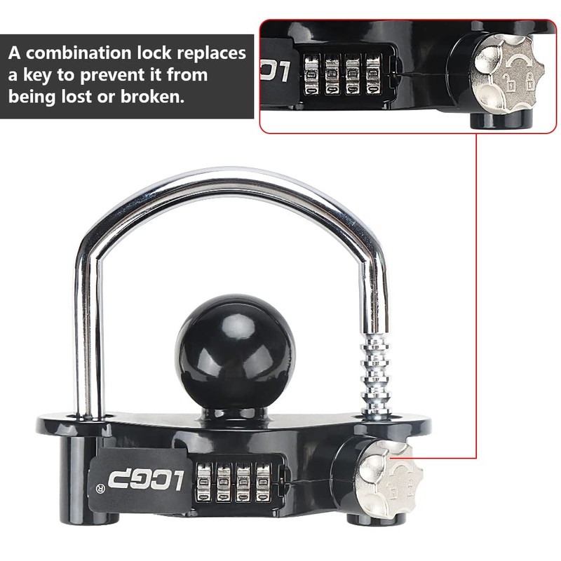 LCGP Black Trailer Hitch Lock with Combination Lock, Fits 1-7/8,2