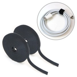 MJT-004 Velcro Roll, 2 Pieces (Width 0.4 inches (10 mm), Length 16.4 ft (5 m), Double Sided Type, Wire, Organization, Storage, Cable Tie, Band, Black, Black, Sparkling Round
