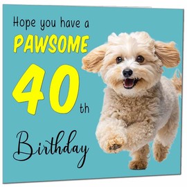40th birthday cards for Men Women, Dog Paw Birthday Card for 40 Year Old Wife, Girlfriend, Sister, Mom, Aunt, Daughter, Forty, Cousin, Niece