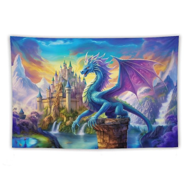 ANMOGID Dragon Tapestry Castle Wall Hanging Aesthetic Purple Blue Decoration